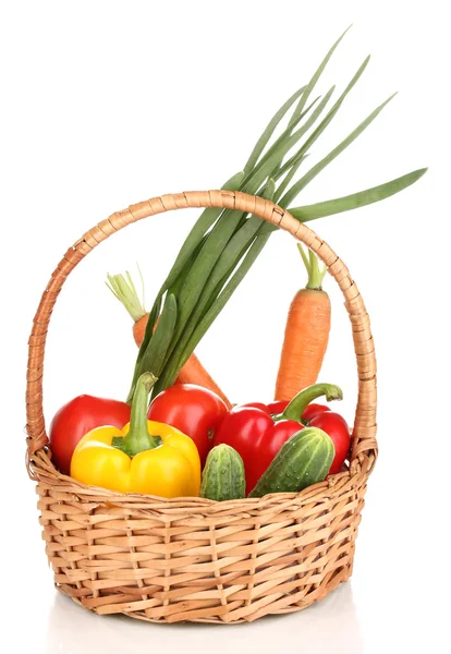 Fresh vegetables in basket isolated on white — Stock Photo, Image