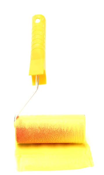 FESTŐHENGER sárga festékkel elszigetelt fehér — Stock Fotó