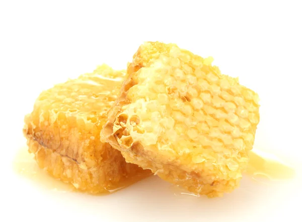 黄金蜂窝蜂蜜上白色隔离 — 图库照片