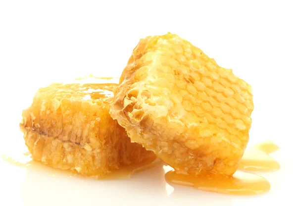 Golden honeycombs with honey isolated on white — Stock Photo, Image