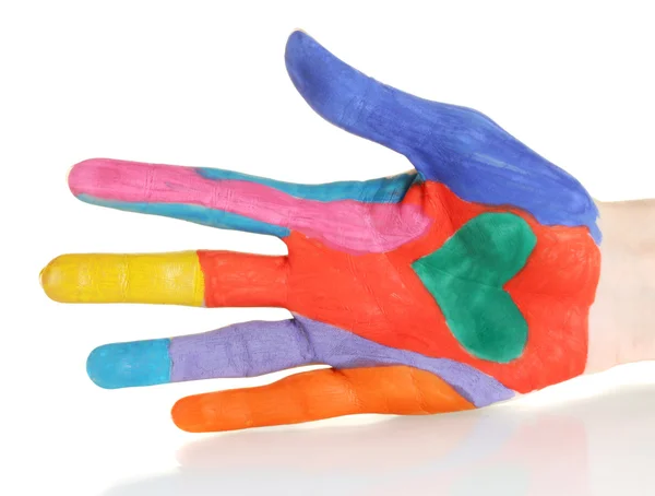 Mão brilhantemente colorido no fundo branco close-up — Fotografia de Stock
