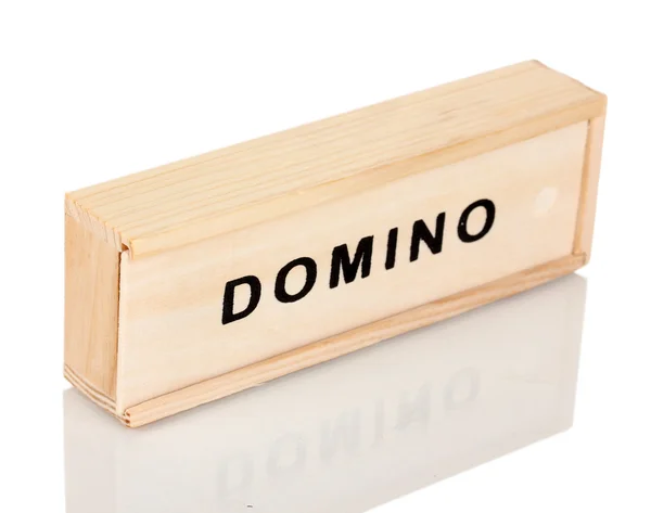 Wooden box with domino isolated on white — Stock Photo, Image