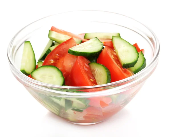 Fresh salad with tomatoes and cucumbers isolated on white — Stock Photo, Image