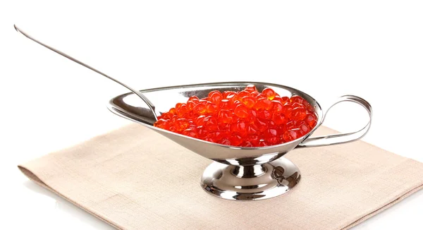 Red caviar in silver bowl isolated on white — Stock Photo, Image