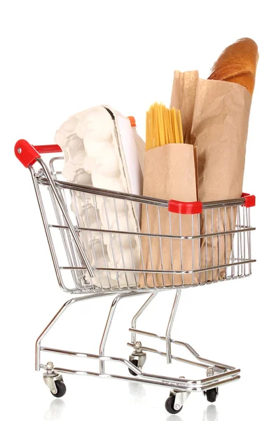 Trolley with food isolated on white — Stock Photo, Image