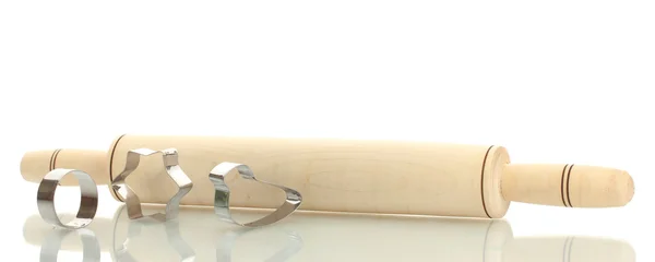 흰색 배경에 고립 된 롤링 핀으로 쿠키의 통 — 스톡 사진