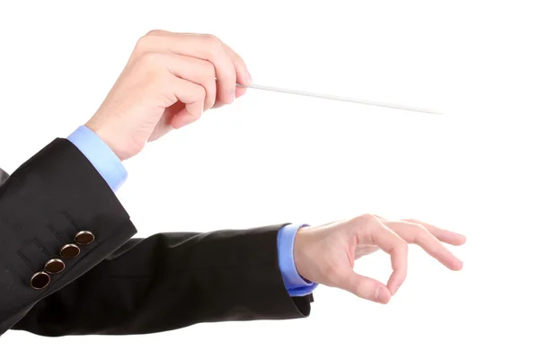 Musik ledare händer med stafettpinnen isolerad på vit — Stockfoto