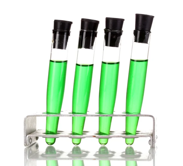 Tubos de ensaio com líquido verde, isolados a branco — Fotografia de Stock