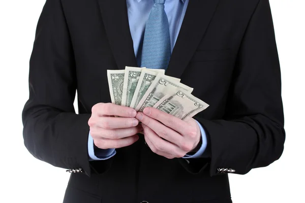 Affärsman som tar pengar isolerad på vit — Stockfoto