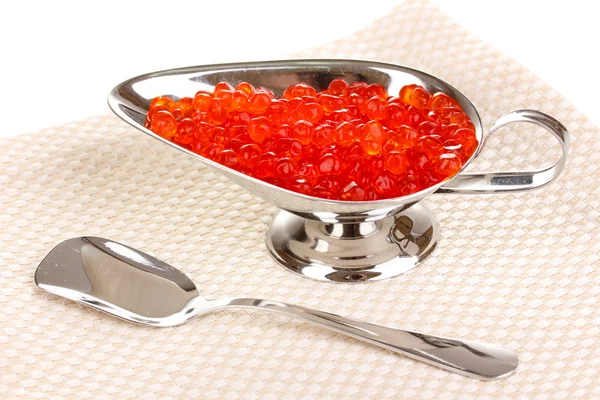Roter Kaviar in Silberschale isoliert auf Weiß — Stockfoto