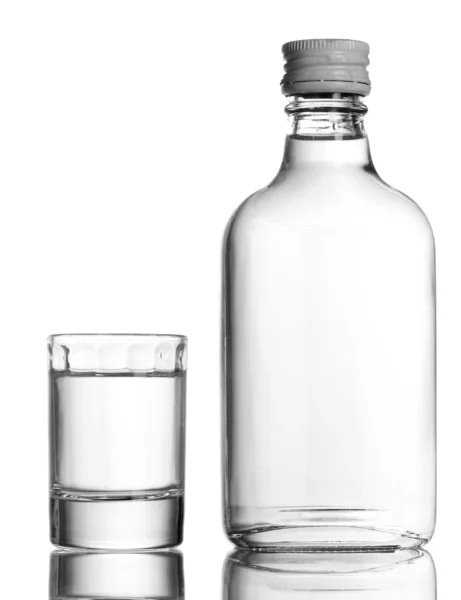 Bottle of vodka and wineglass isolated on white — Stock Photo, Image