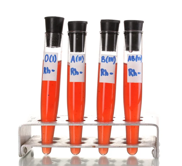 Test-tubes with blood isolated on white — Stock Photo, Image