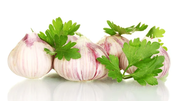 Young garlic with parsley isolated on white background — Stock Photo, Image