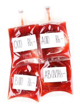 Bags of blood isolated on white clipart