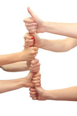 Grup genç'in eller üzerinde beyaz izole