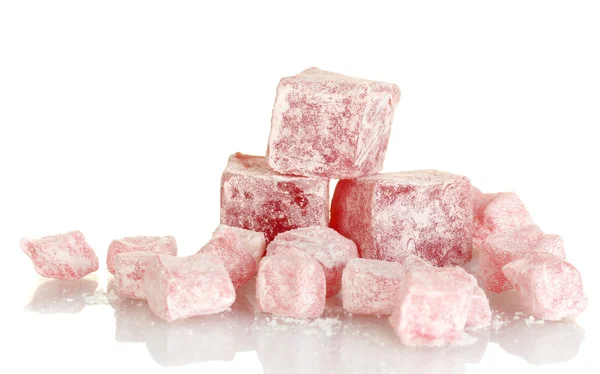 Tasty pieces of turkish delight isolated on white — Stock Photo, Image