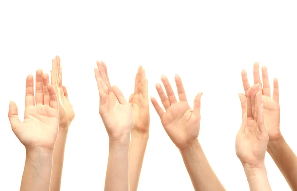 Gruppo di giovani 's mani isolate su bianco — Foto Stock