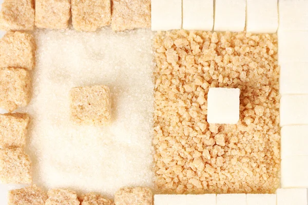 Schema dello zucchero bianco e dello zucchero di canna primo piano — Foto Stock