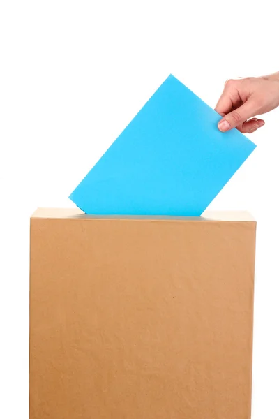투표 투표와 상자 흰색 절연 손 — 스톡 사진