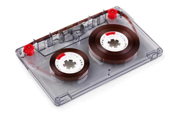 Audio cassette met kleurlabel geïsoleerd op wit — Stockfoto