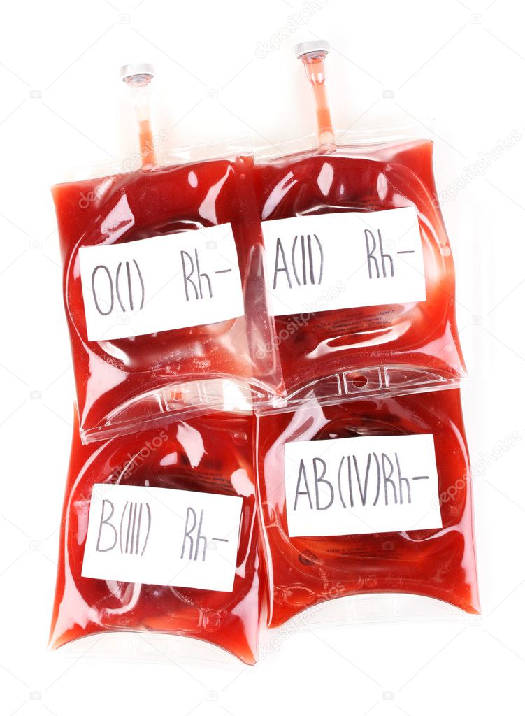 Bags of blood isolated on white