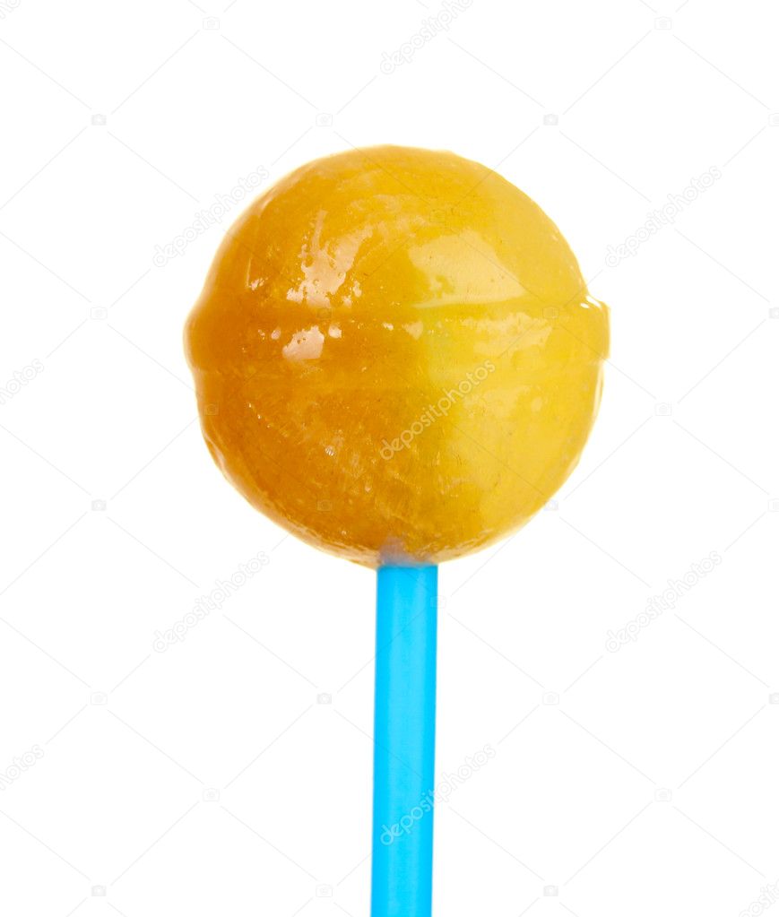 Sweet and tasty lollipop isolated on white close-up