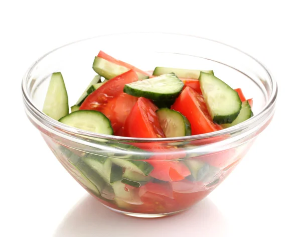 Fresh salad with tomatoes and cucumbers isolated on white — Stock Photo, Image