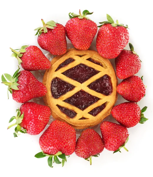 Tart garnished with strawberry isolated on white — Stock Photo, Image