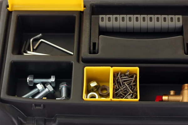 Caixa de ferramentas com ferramentas close-up — Fotografia de Stock
