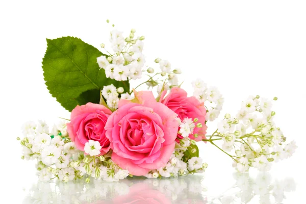 흰색 절연 꽃다발 핑크 장미 — 스톡 사진