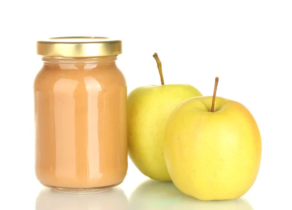 Burk med apple barnmat isolerad på vit — Stockfoto