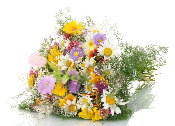 Красивый букет ярких полевых цветов, изолированных на белом — стоковое фото
