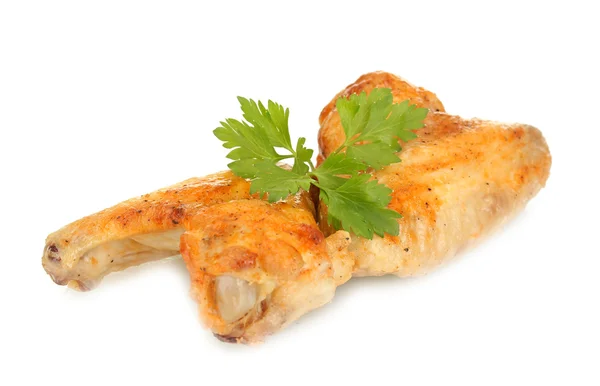 Ali di pollo arrosto con prezzemolo isolato su bianco — Foto Stock