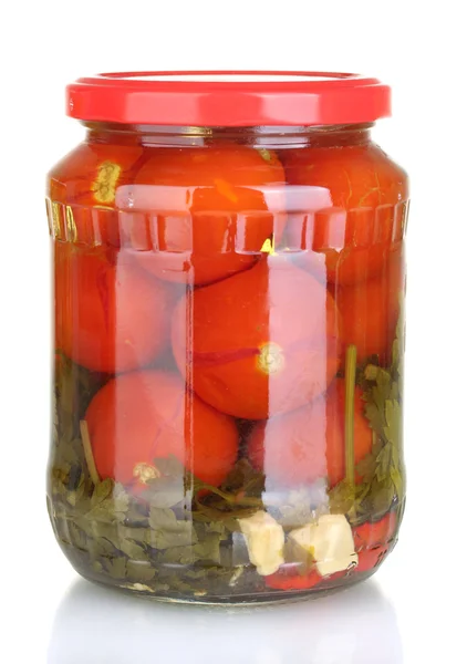 缶詰のトマトを白で隔離されるの jar ファイル — ストック写真