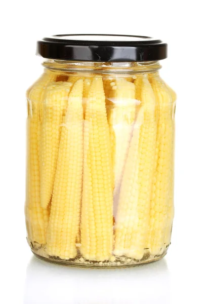 Vaso di mais in scatola isolato su bianco — Foto Stock