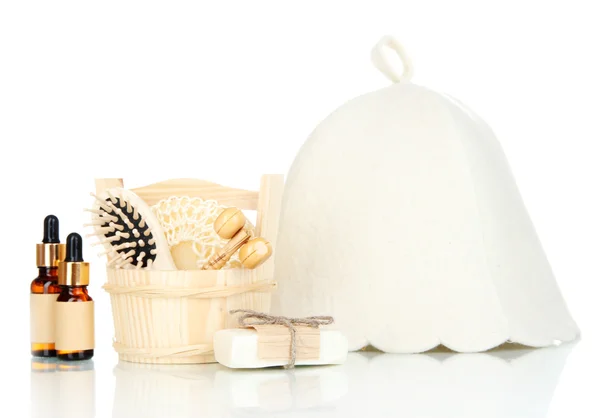 Сауна капелюх і набір для ванної ізольовані на білому — стокове фото
