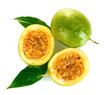 Green passion fruit isolated on white background close-up clipart