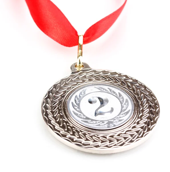 Medalha de prata isolada sobre branco — Fotografia de Stock