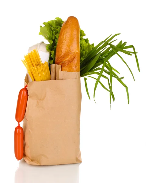Bolsa de papel con alimentos aislados en blanco —  Fotos de Stock