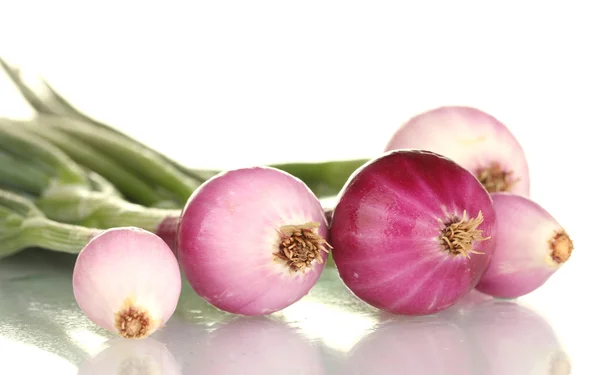 stock image Red young onion on white background close-up