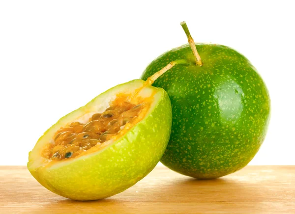 Green passion fruit on white background close-up — Stock Photo, Image