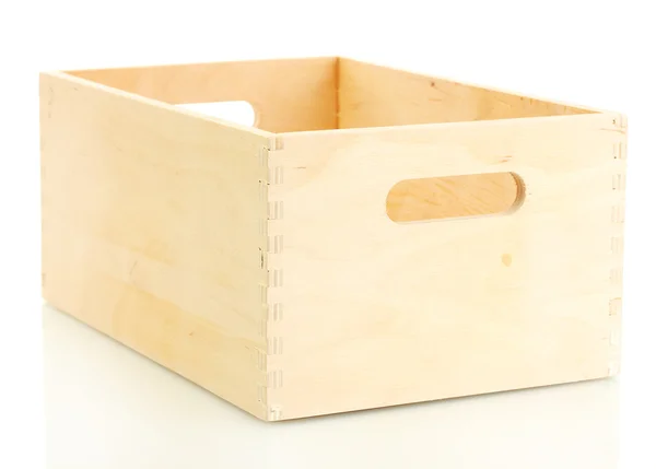 Caixa de madeira vazia isolada em branco — Fotografia de Stock