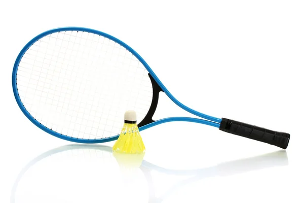 Badminton racket och skyttel isolerad på vit — Stockfoto