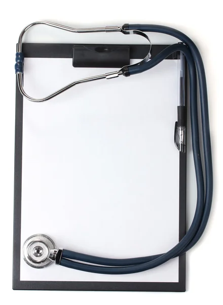 Stetoskop i schowka czarno na białym tle — Zdjęcie stockowe