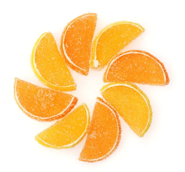Doces de geleia de laranja isolados em branco — Fotografia de Stock