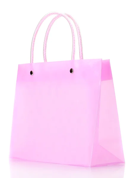 Beyaz izole parlak pembe alışveriş çantası — Stok fotoğraf