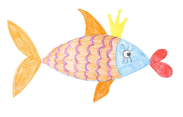 Children's drawing of golden fish — Stock Photo, Image