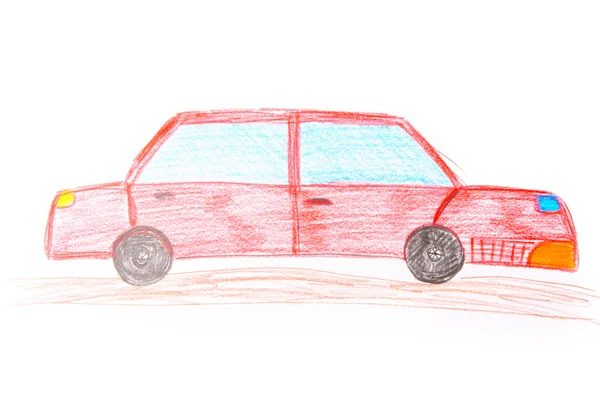 Rysowanie dla dzieci czerwony samochód — Zdjęcie stockowe