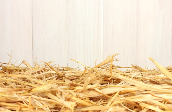 Zlatavou slámou proti bílé barn — Stock fotografie
