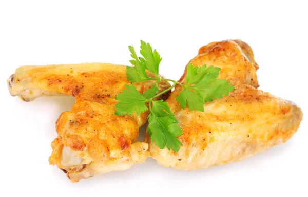 Alas de pollo asadas con perejil aislado en blanco —  Fotos de Stock
